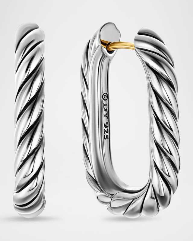 DY Madison Cable Hoop Earrings in Silver, 1"L